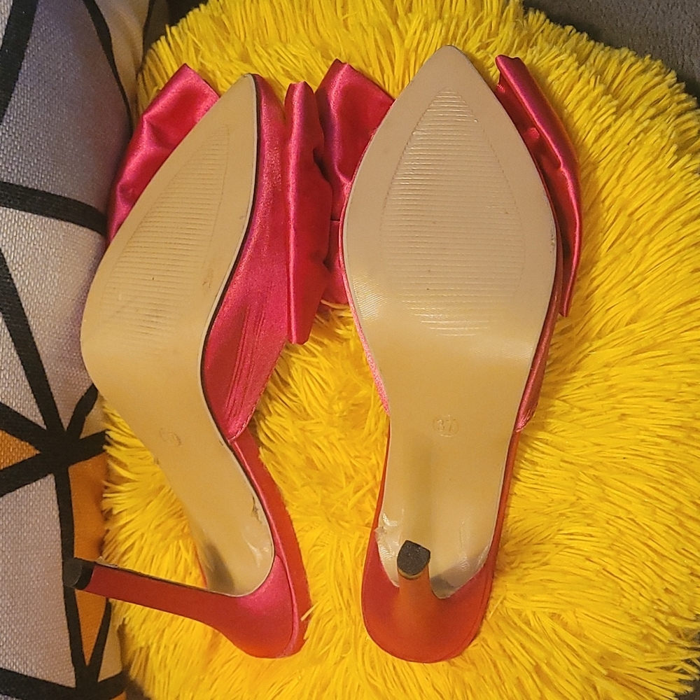 Pink Satin Bow High Heeled Mule Shoe - Picture 4 of 6